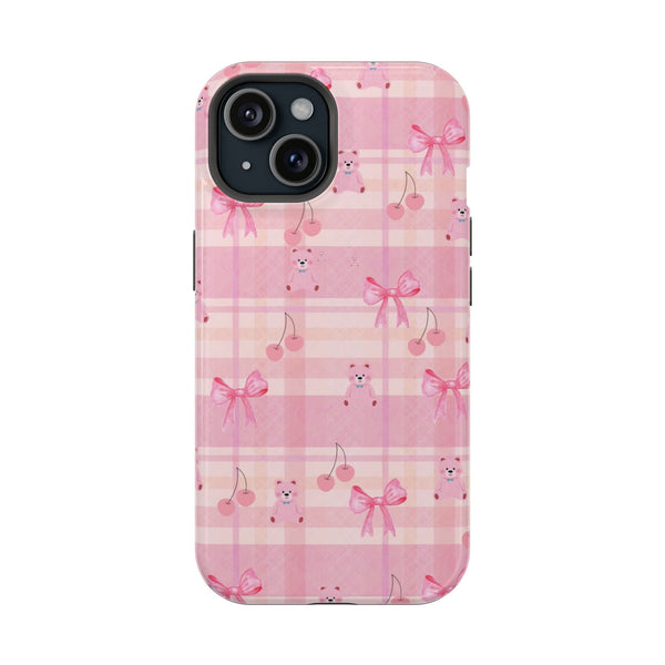 Pembe Ayıcık ve Fiyonk Desenli Telefon Kılıfı K087