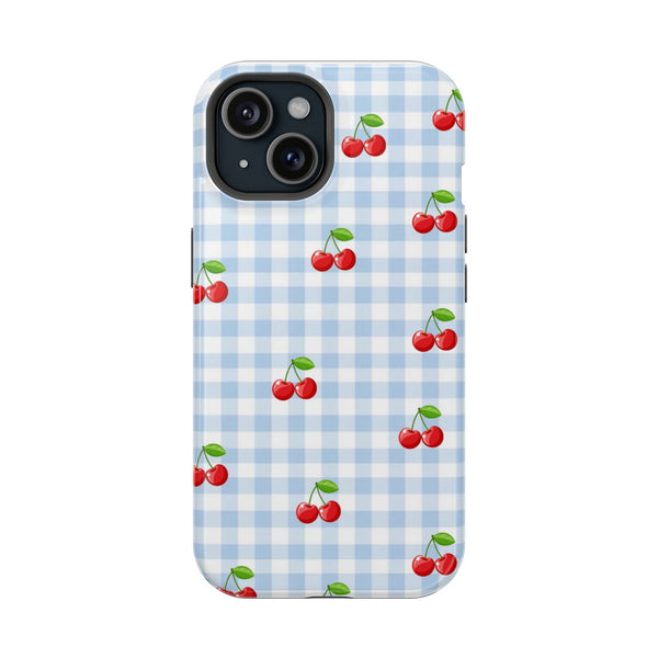 Mavi Kareli Kiraz Desenli Telefon Kılıfı K117