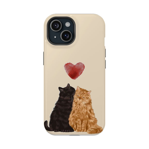 Sevgi Dolu Siyah ve Turuncu Kedi Telefon Kılıfı K053