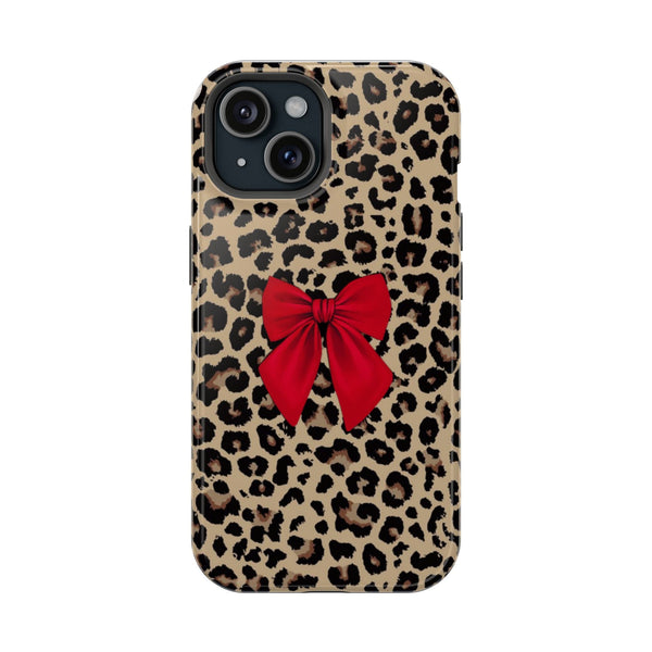 Leopar Desenli Kırmızı Fiyonk Telefon Kılıfı K147