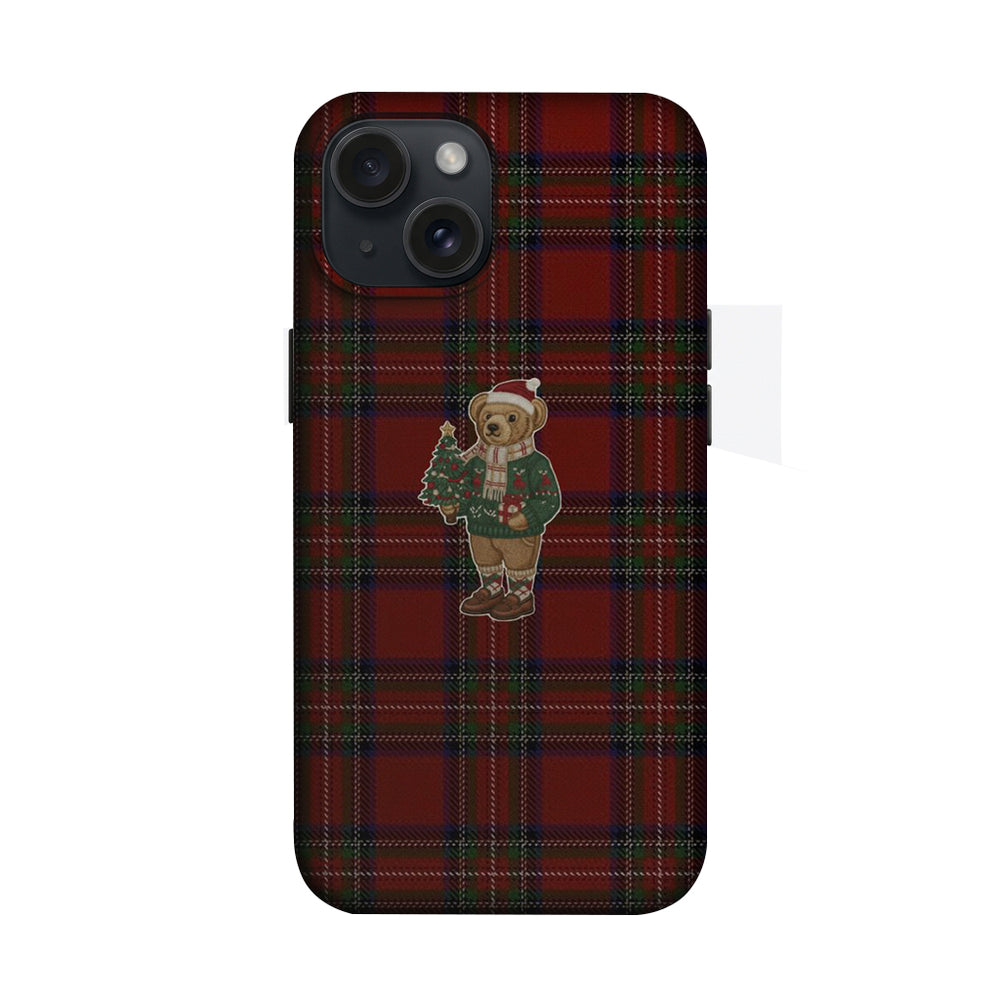 Kırmızı Ekoseli Noel Ayısı Desenli Telefon Kılıfı K079