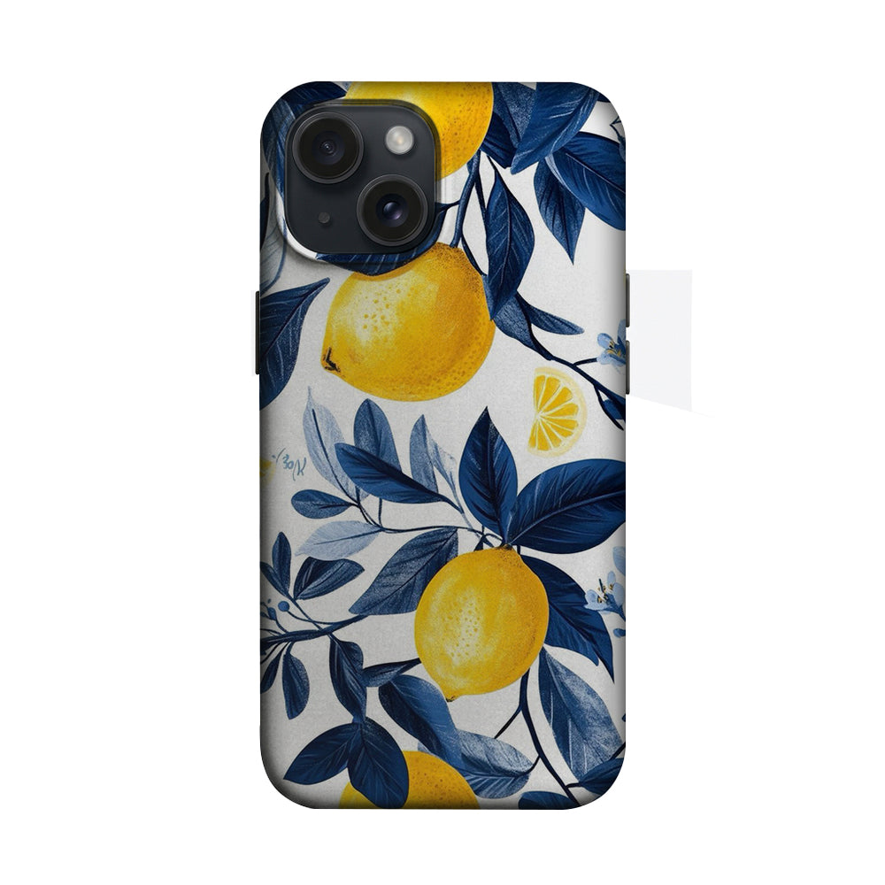 Sarı Limon Mavi Yaprak Deseni Telefon Kılıfı K140