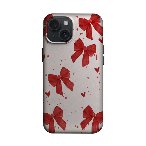Kırmızı Fiyonk ve Kalp Desenli Telefon Kılıfı K1007