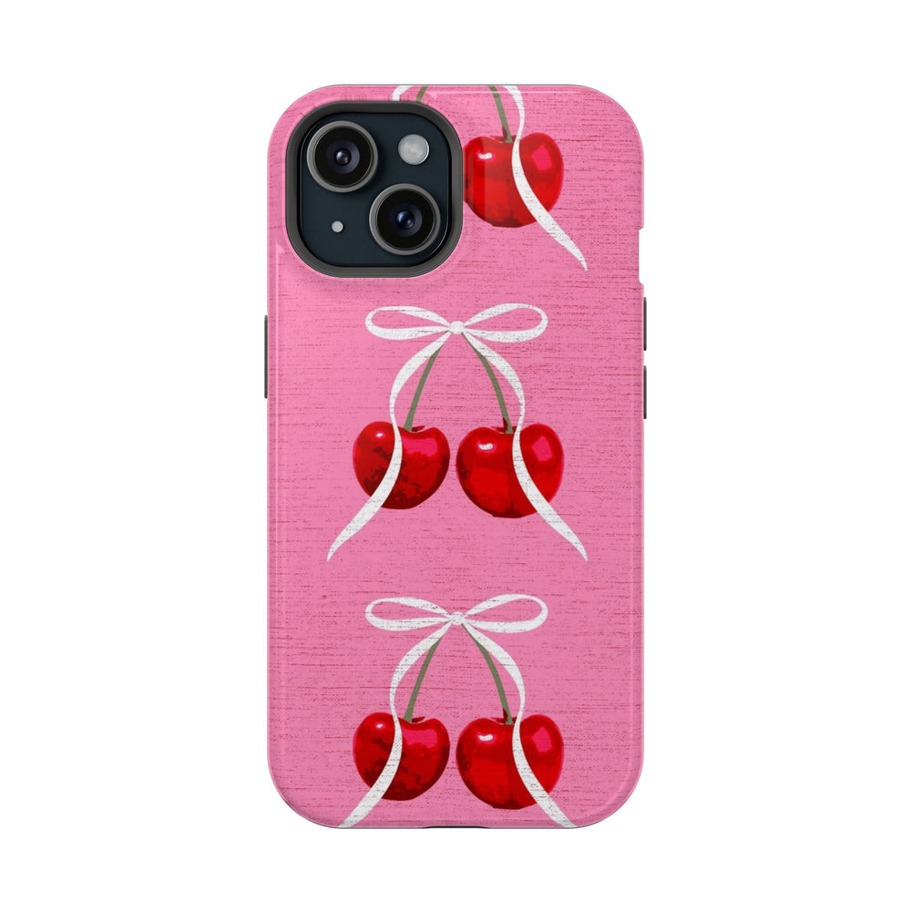 Pembe Zemin Kurdeleli Kiraz Desenli Telefon Kılıfı K066