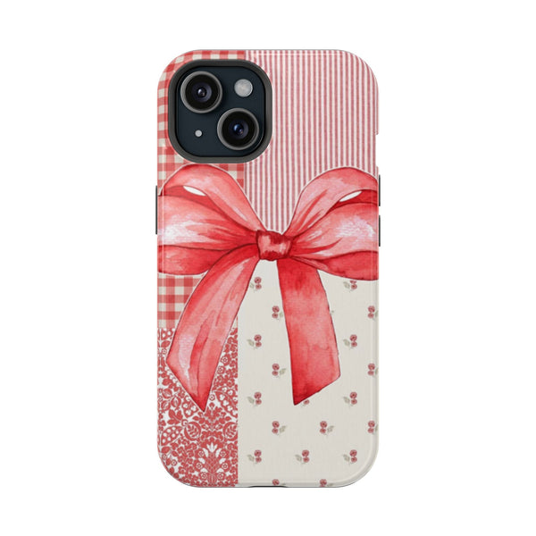 Kırmızı Fiyonk Desenli Patchwork Telefon Kılıfı K112