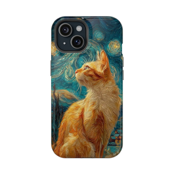 Turuncu Kedi ve Yıldızlı Gece Teması Telefon Kılıfı K224