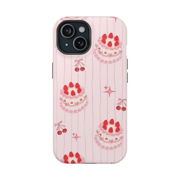 Pembe Çizgili Çilekli Pasta Deseni Telefon Kılıfı K062