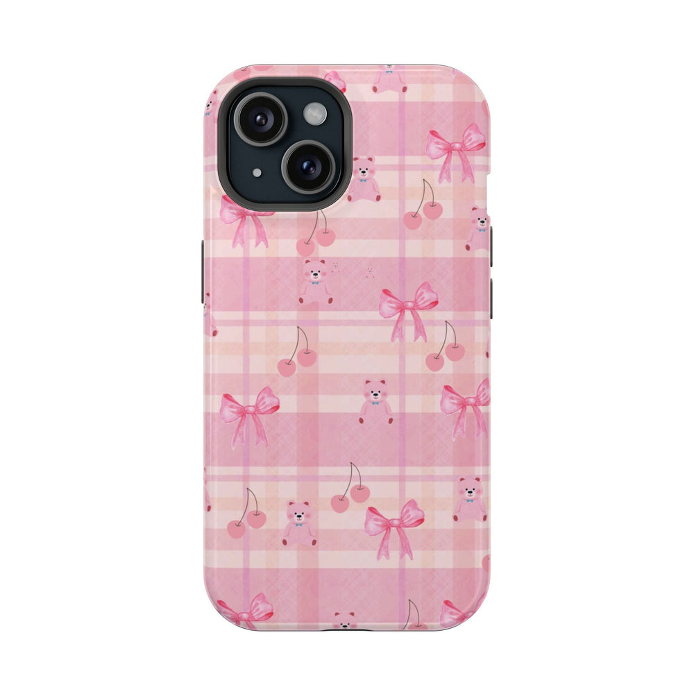 Pembe Ayıcık ve Fiyonk Desenli Telefon Kılıfı K087