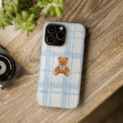 Mavi Kareli Ayıcık Desenli Telefon Kılıfı K018