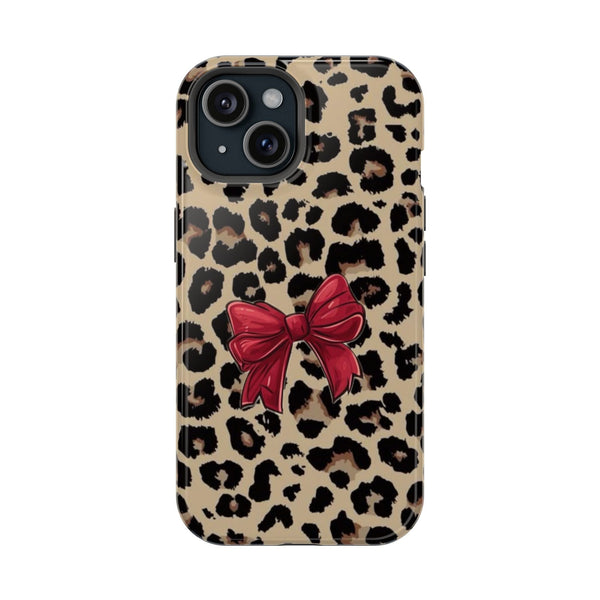Leopar Desenli Kırmızı Fiyonklu Telefon Kılıfı K204