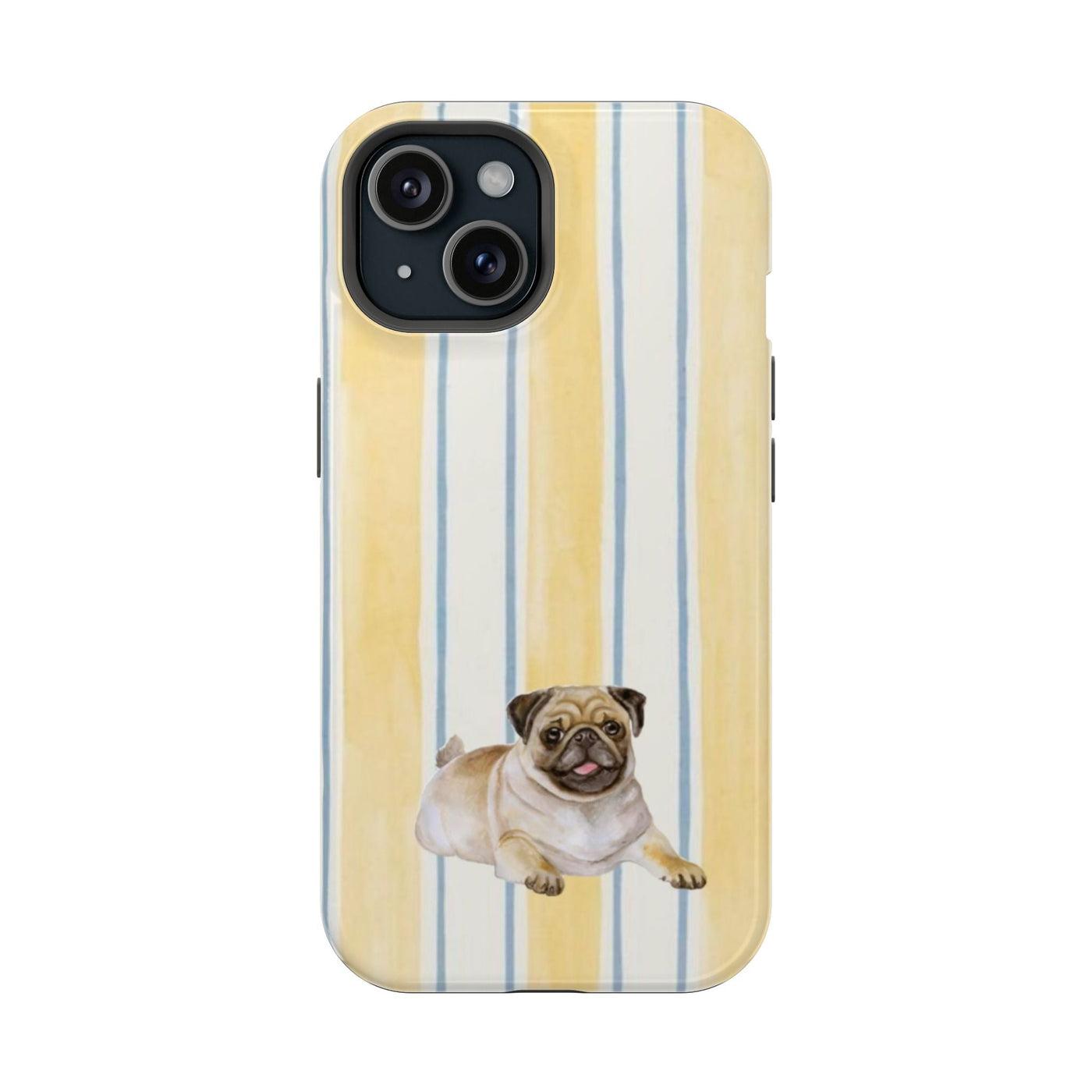 Sarı Beyaz Çizgili Pug Tasarımı Telefon Kılıfı K096