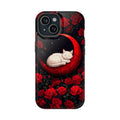 Beyaz Kedi Kırmızı Ay Güller Telefon Kılıfı K243
