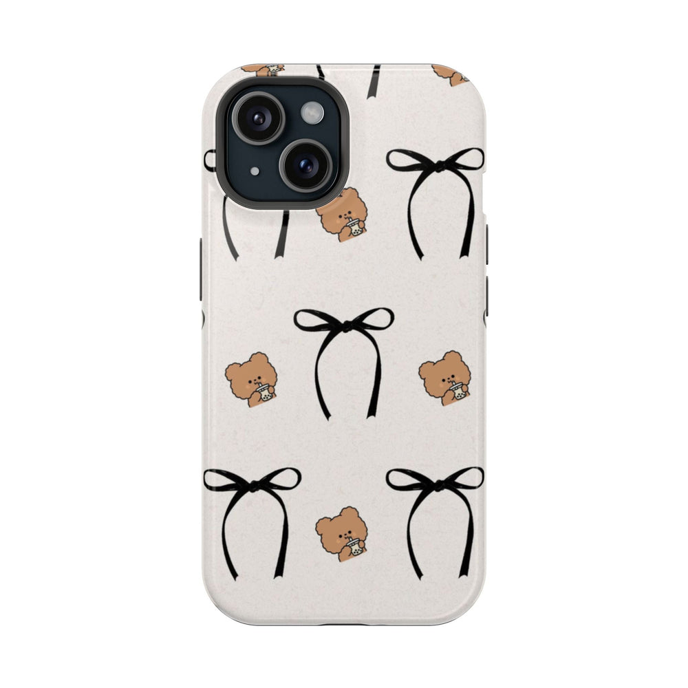 Bej Teddy ve Siyah Fiyonk Desen Telefon Kılıfı K080