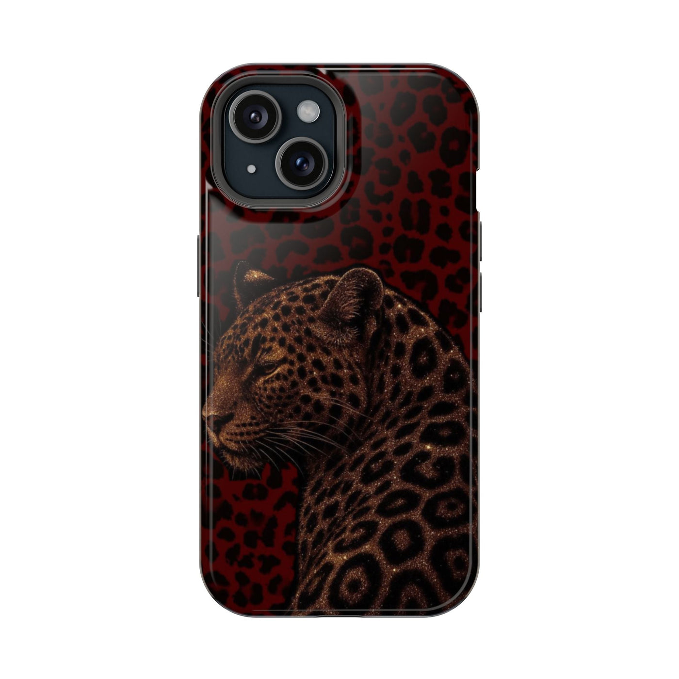 Kahverengi Leopar Desenli Siyah Kırmızı Telefon Kılıfı K283