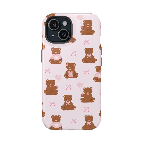 Pembe Zeminli Kahverengi Ayıcık Desenli Telefon Kılıfı K085