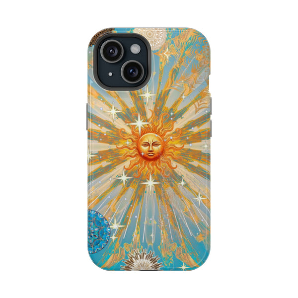 Turkuaz Güneş ve Yıldız Desenli Telefon Kılıfı K222