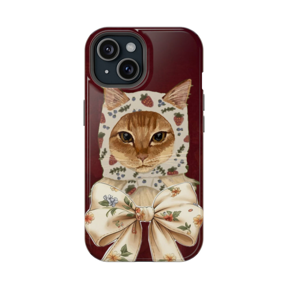 Bordo Kedi Desenli Fiyonk Süslemeli Telefon Kılıfı K077