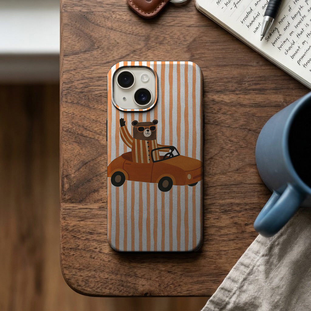 Arabalı Ayı Deseni Telefon Kılıfı K484