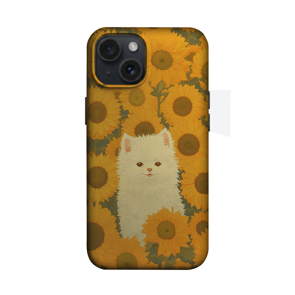 Ayçiçekleri Arasında Beyaz Kedi Telefon Kılıfı K474