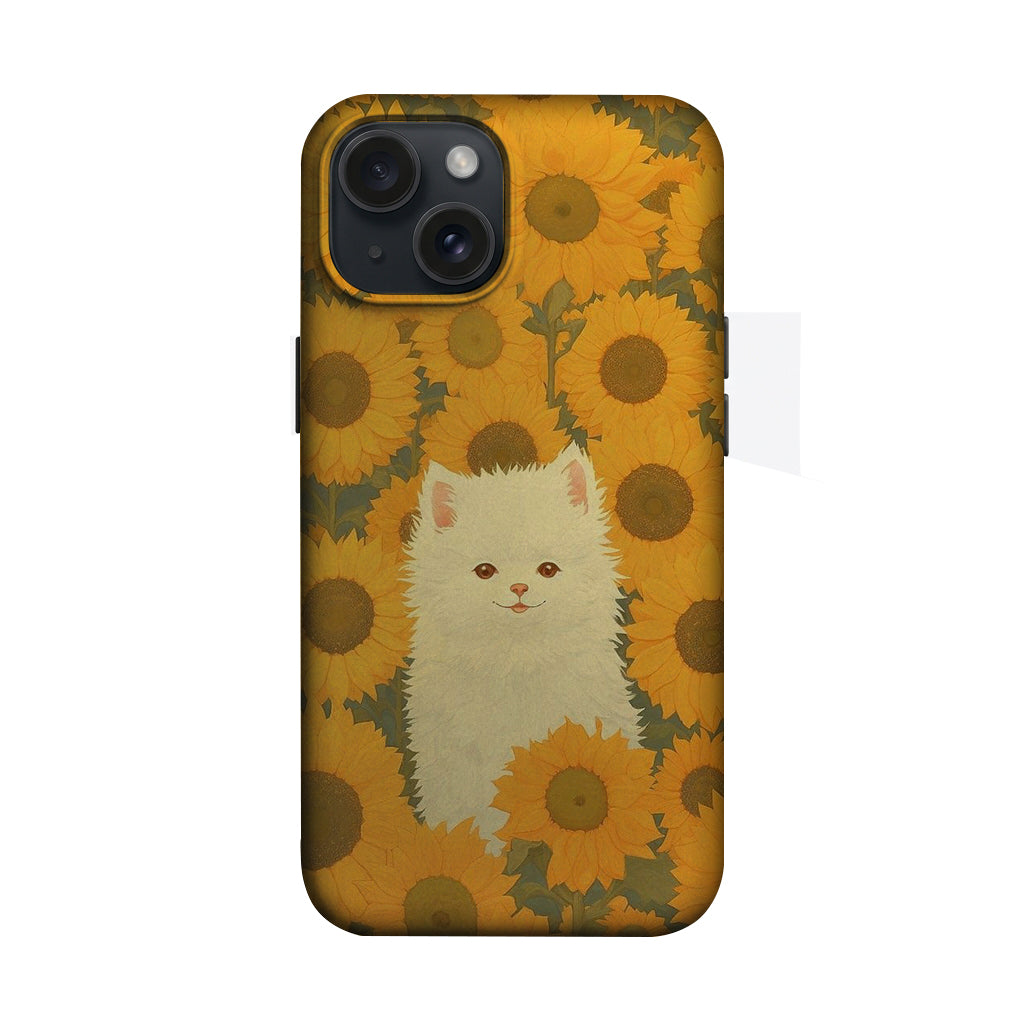 Ayçiçekleri Arasında Beyaz Kedi Telefon Kılıfı K474