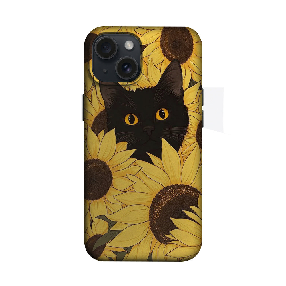 Ayçiçekleri Arasında Siyah Kedi Telefon Kılıfı K473
