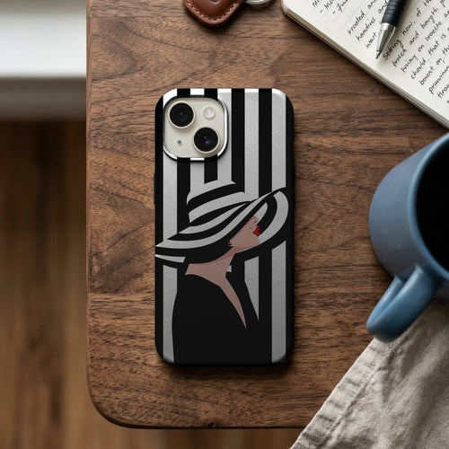 Çizgili Şapkalı Kadın Silüeti Telefon Kılıfı K558