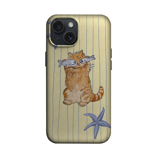 Çizgili Zeminde Balık Tutan Kedi Telefon Kılıfı K738 mockup 1