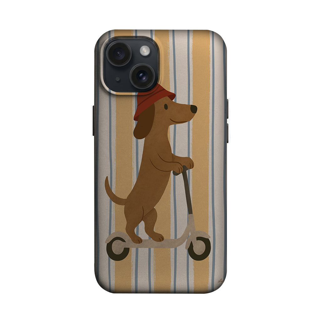 Çizgili Zeminde Scooterlı Köpek Telefon Kılıfı K867 mockup 1