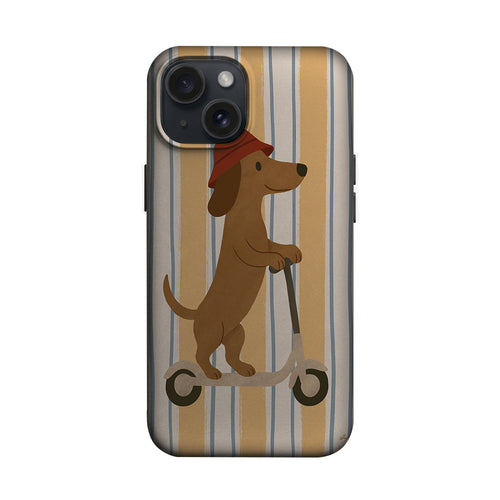 Çizgili Zeminde Scooterlı Köpek Telefon Kılıfı K867 mockup 1