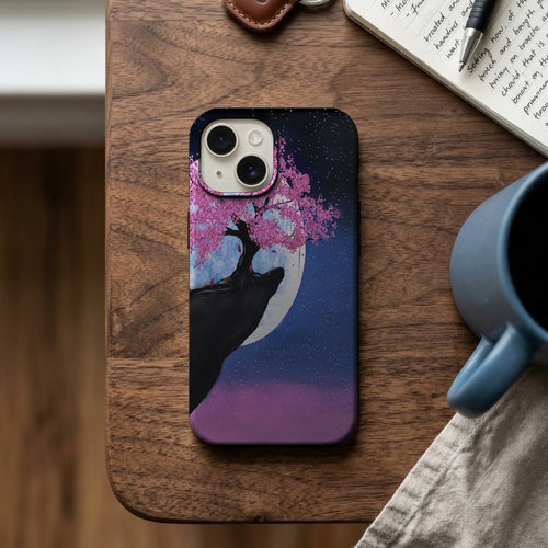 Dolunay Altında Pembe Çiçekli Ağaç Telefon Kılıfı K1168 mockup 2