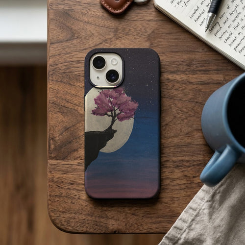 Dolunay Altında Pembe Kiraz Çiçeği Ağacı Telefon Kılıfı K1173 mockup 2