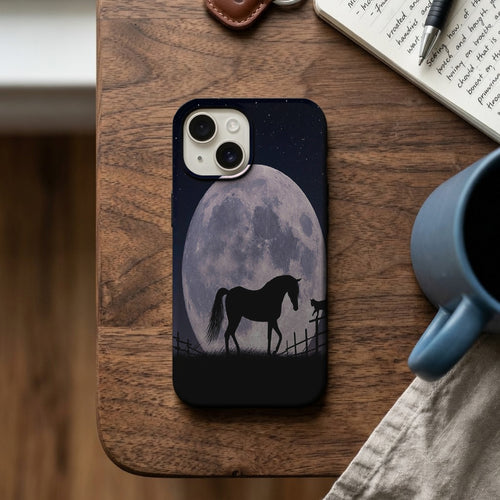 Dolunay Önünde At ve Kedi Silüeti Telefon Kılıfı K1169 mockup 2