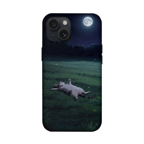 Gece Dolunayda Çimlerde Yatan Kedi Telefon Kılıfı K1133 mockup 1