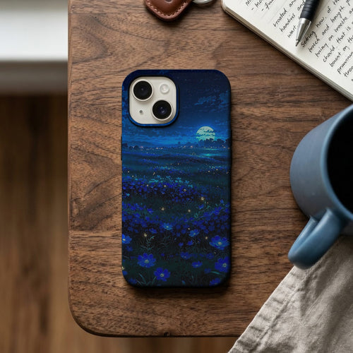 Gece Mavi Çiçekler Tarlası ve Dolunay Telefon Kılıfı K1150 mockup 2