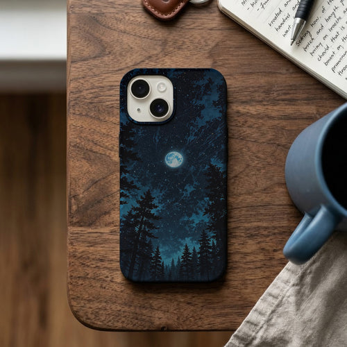 Gece Ormanda Gökyüzü ve Dolunay Manzarası Telefon Kılıfı K1151 mockup 2