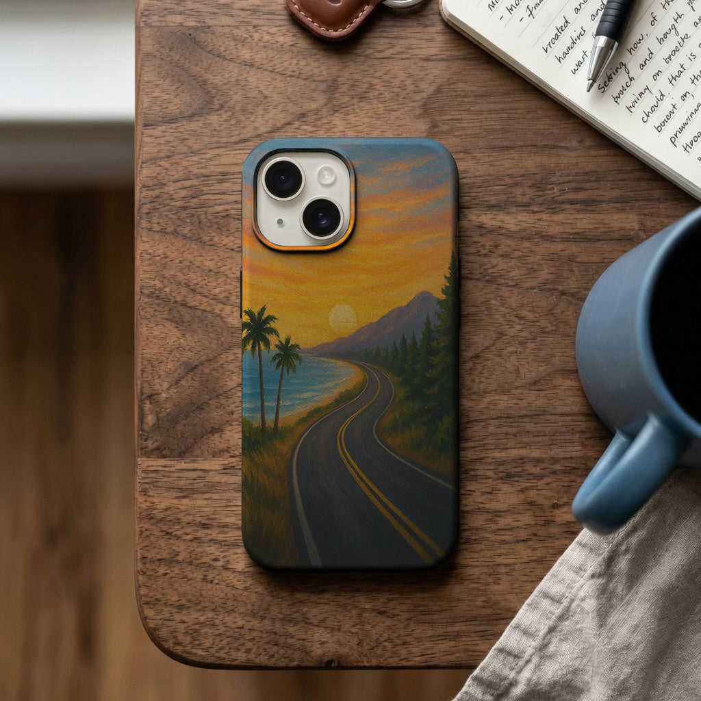 Gün Batımı Deniz Manzaralı Sahil Yolu Telefon Kılıfı K1172 mockup 2