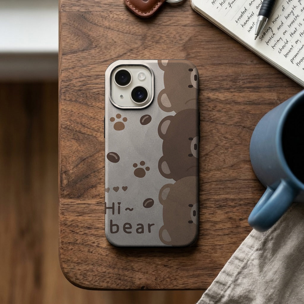 Hi Bear Sevimli Ayıcıklar ve Kahve Çekirdeği Telefon Kılıfı K1108 mockup 2