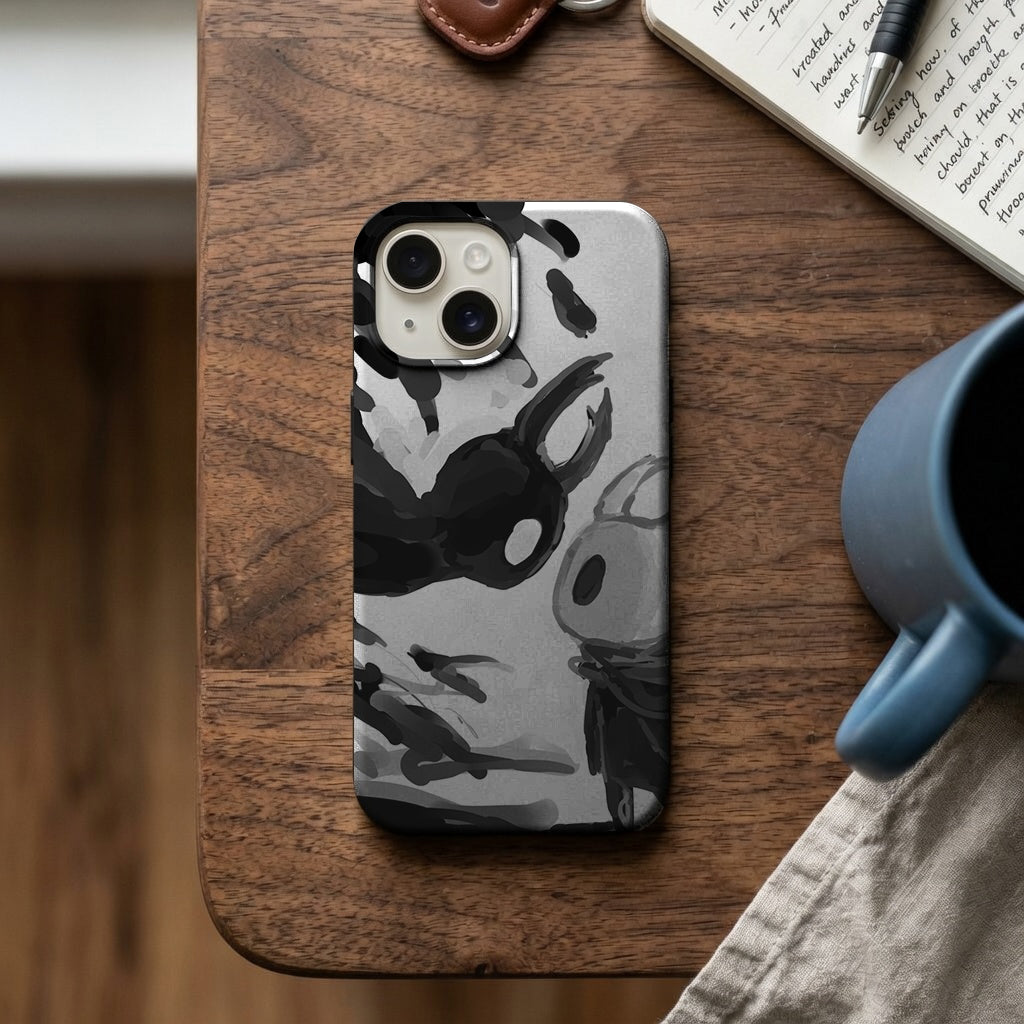Hollow Knight Siyah Beyaz Çizim Tasarımlı Telefon Kılıfı K1135 mockup 2