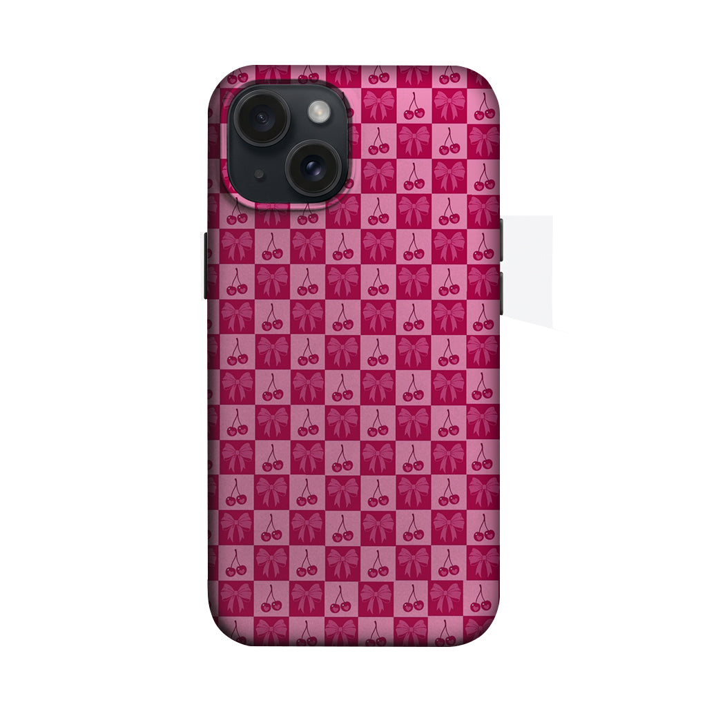 Pembe Kiraz ve Fiyonk Desenli Telefon Kılıfı K060