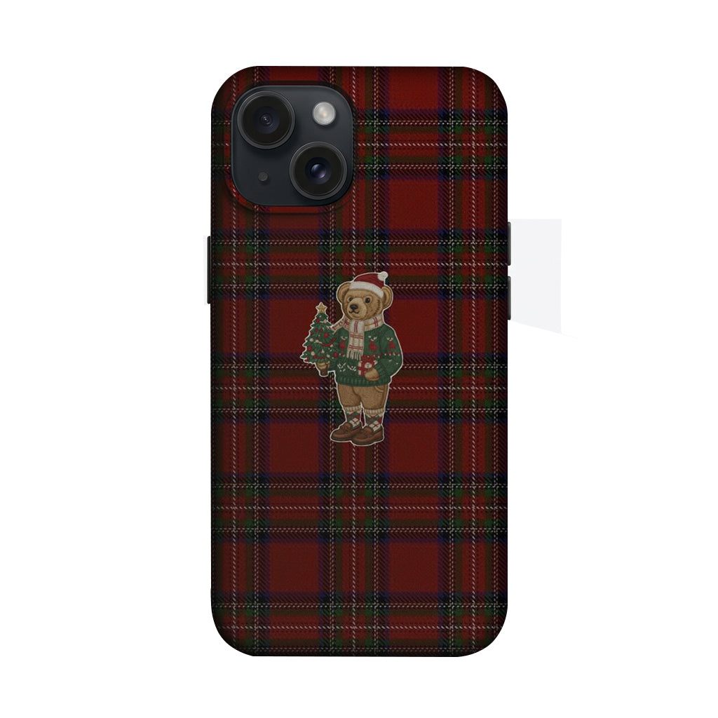Kırmızı Ekoseli Noel Ayısı Desenli Telefon Kılıfı K079