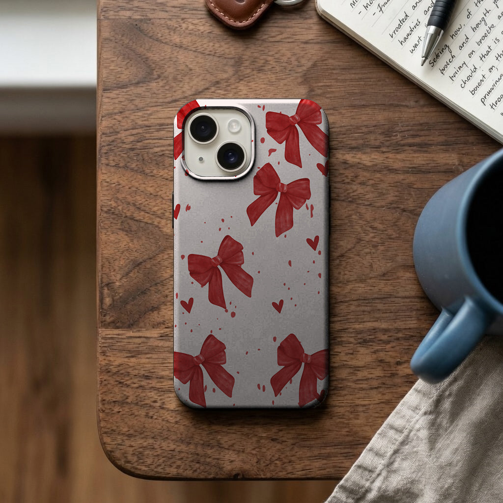 Kırmızı Fiyonk ve Kalp Desenli Telefon Kılıfı K1007 mockup 2