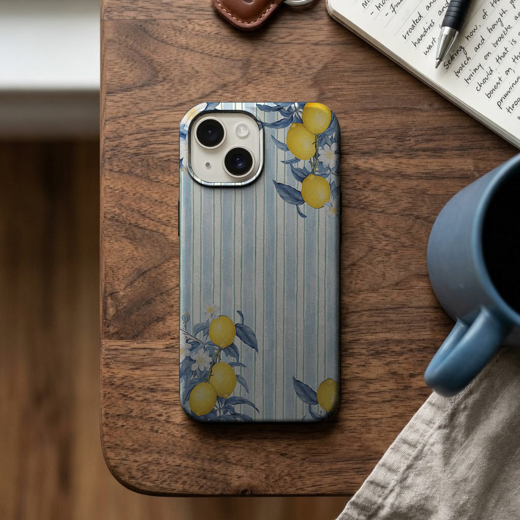 Mavi Çizgili Limon ve Çiçek Telefon Kılıfı K1009 mockup 2