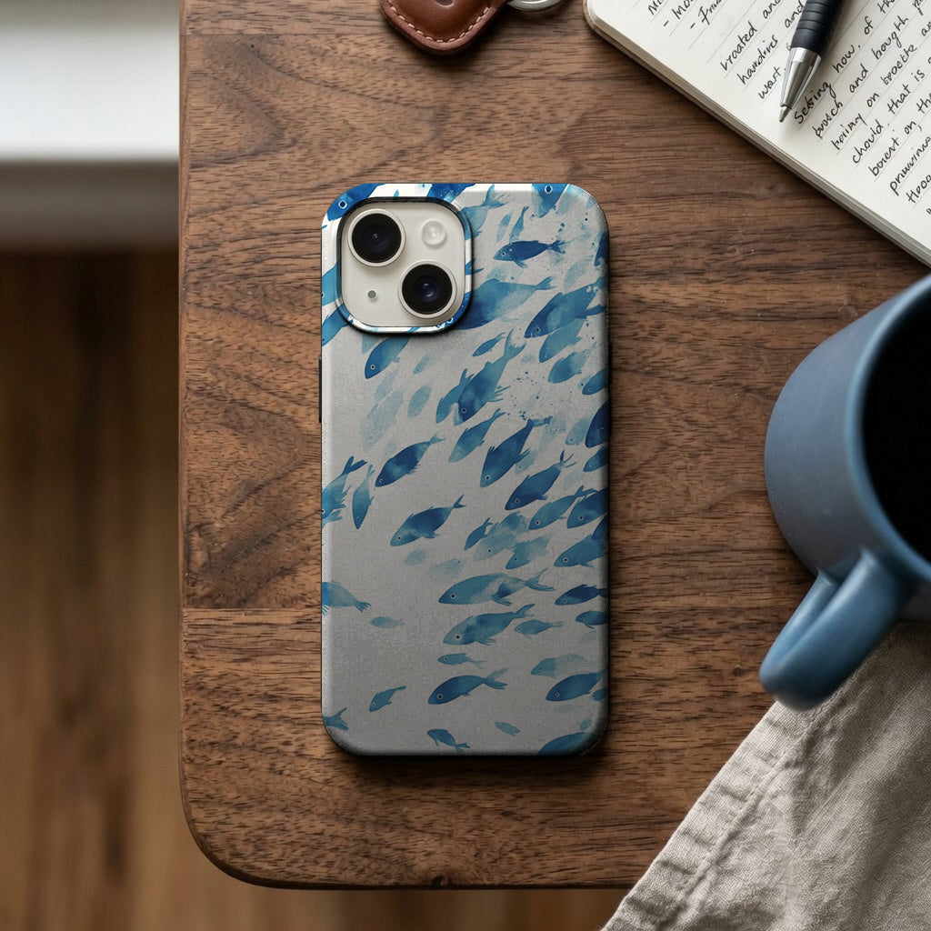 Mavi Balık Sürüsü Desenli Telefon Kılıfı K1020 mockup 2