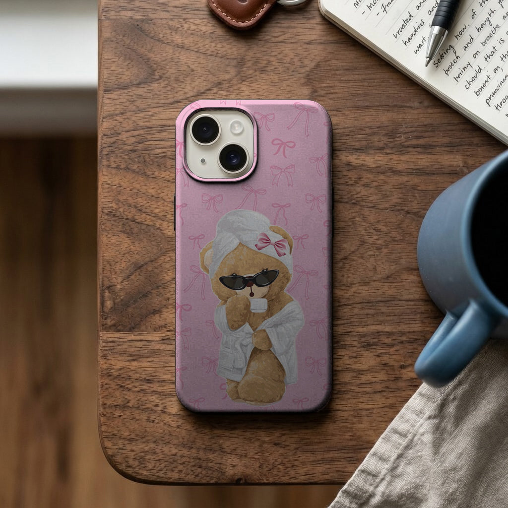 Pembe Zeminde Gözlüklü Köpek Telefon Kılıfı K1021 mockup 2