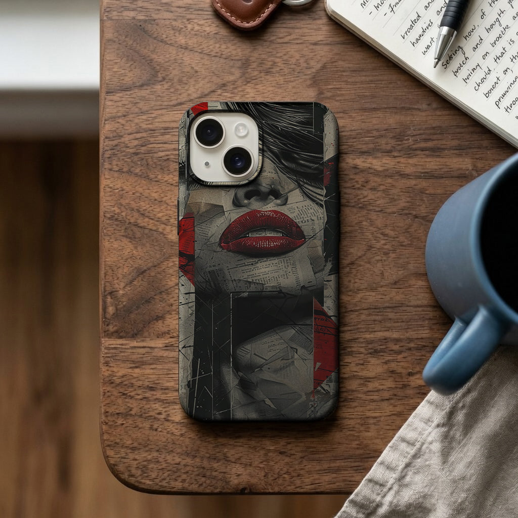 Kırmızı Dudaklı Kadın Kolajı Telefon Kılıfı K1035 mockup 2