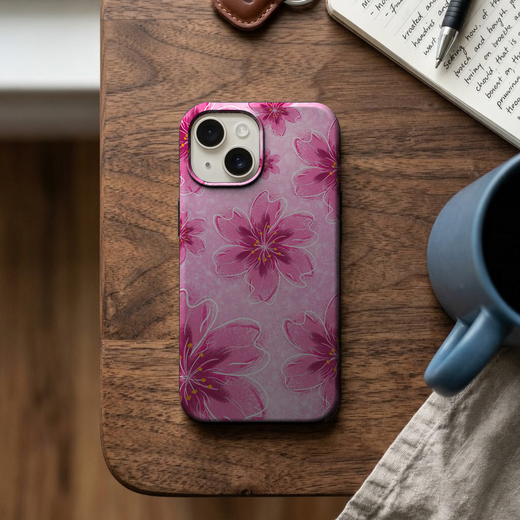Pembe Çiçek Desenli Telefon Kılıfı K1064 mockup 2