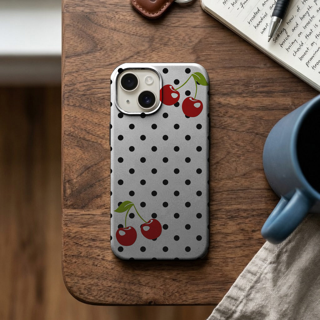 Puantiyeli Kiraz Desenli Telefon Kılıfı K1066 mockup 2