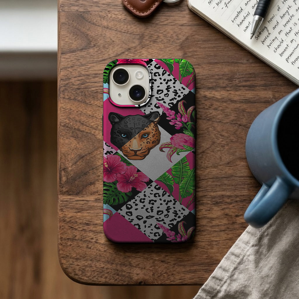 Leopar Panter Tropikal Kolaj Telefon Kılıfı K1067 mockup 2