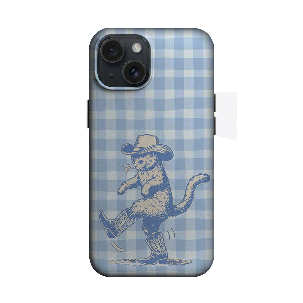 Mavi Ekose Kovboy Kedi Desenli Telefon Kılıfı K109