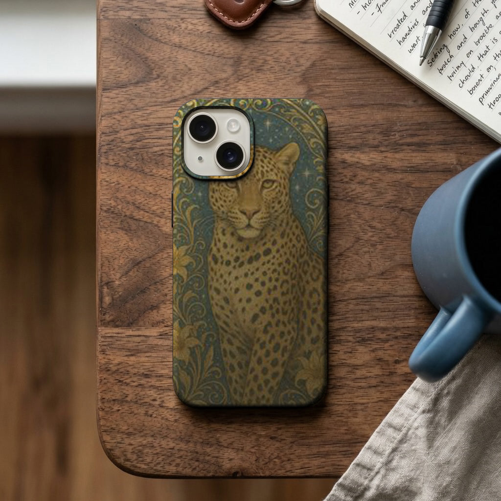 Altın Sarısı Leopar ve Mavi Desen Telefon Kılıfı K176